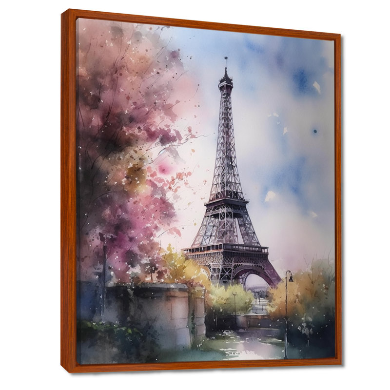 «Beautiful Eiffel Tower In Paris V», art sur toile Paris, H 40 po x l 30 po x P 1,5 po, Cadre flottant brun