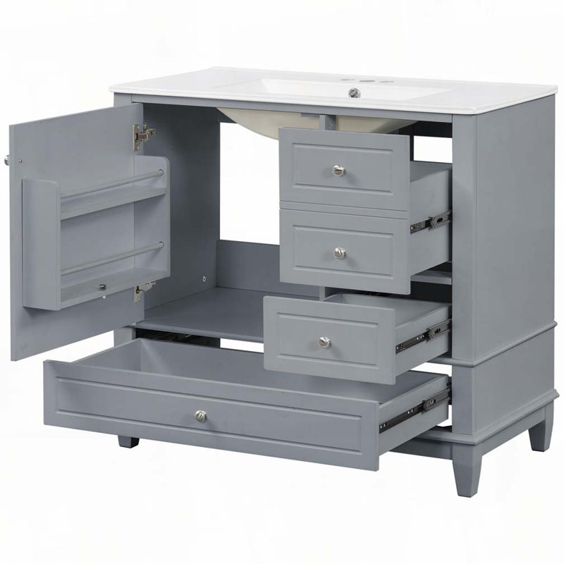 Meuble-lavabo 36 po avec lavabo en céramique, Gris