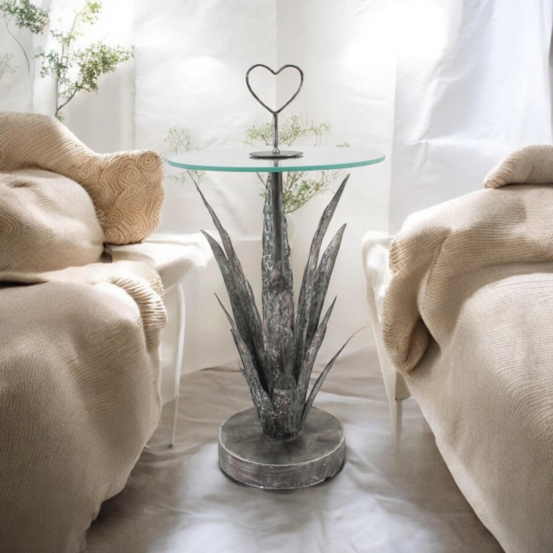 Glass Top Pedestal End Table
