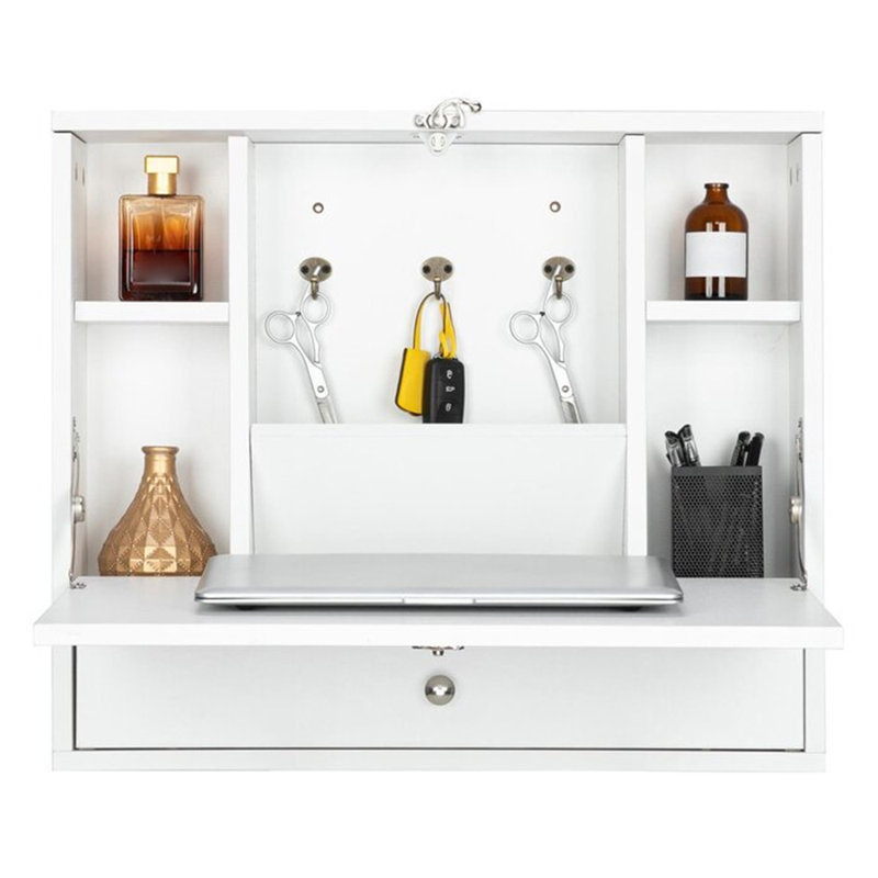 Bureau flottant en bois massif Ganna, Blanc
