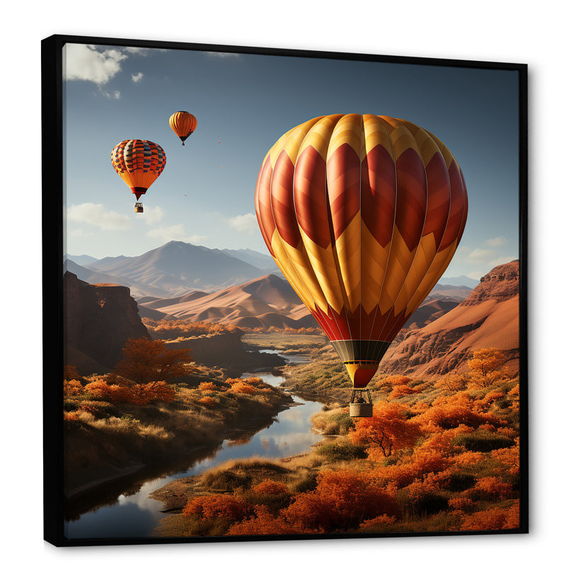 Expressionist Balloon Journey - Imprimé, Cadre flottant noir, H 24 po x l 24 po x P 1 po