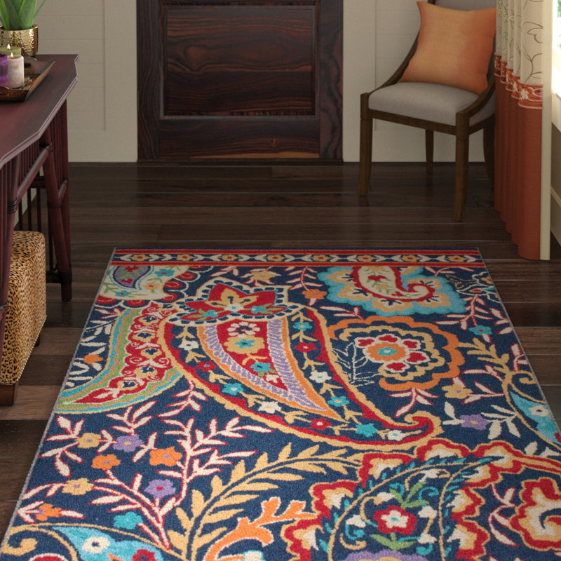 Tapis rouge / bleu en laine touffeté à la main Macathurn, Rectangle 5 pi x 8 pi