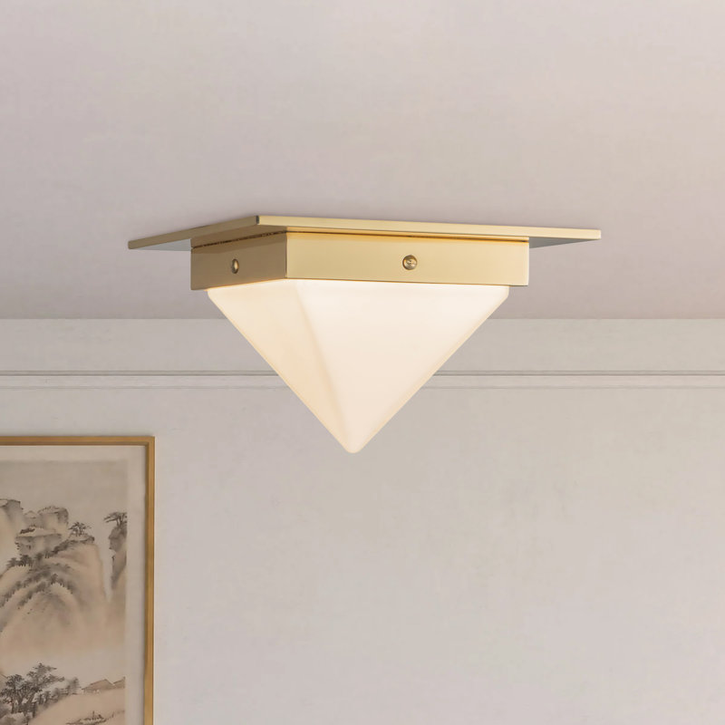 Mineral 8-in Brass Flush Mount, Opal Glass, Brass