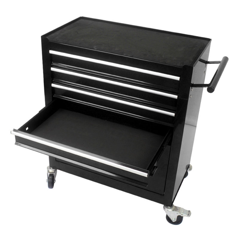 Chariot à outils multifonctionnel 4 tiroirs avec roues noir, Noir