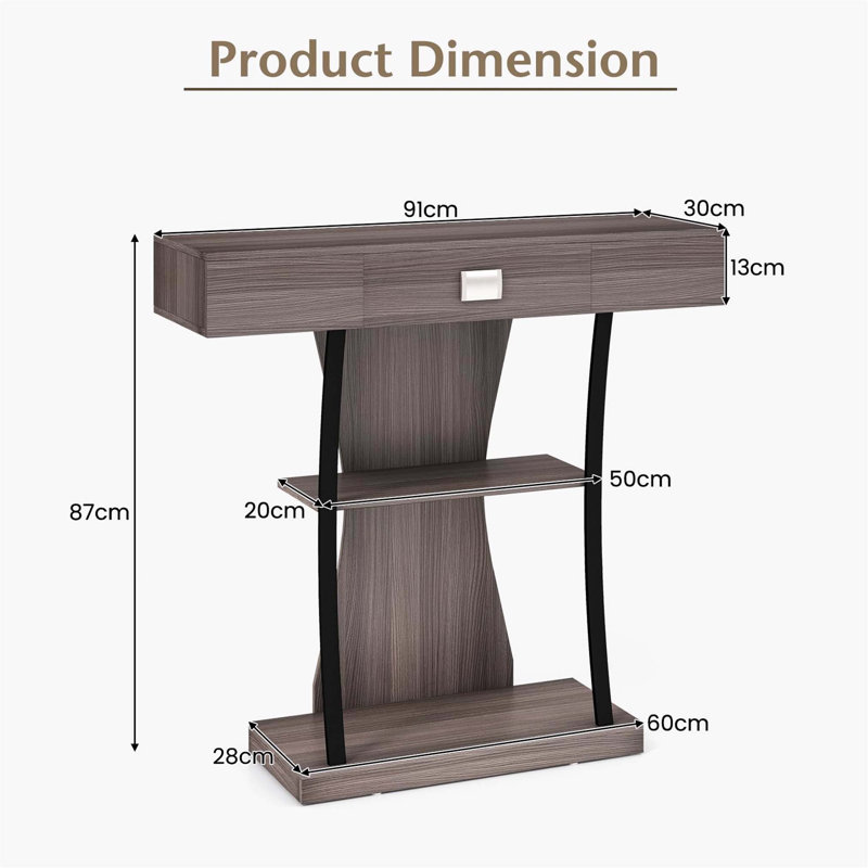 Rustic T Shape Console Table with Storage Drawer, Entryway Furniture, Grey/Black