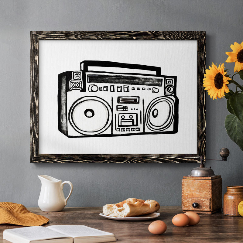 " Boombox Sketch ", Black, 18" H x 26" W x 1.5" D