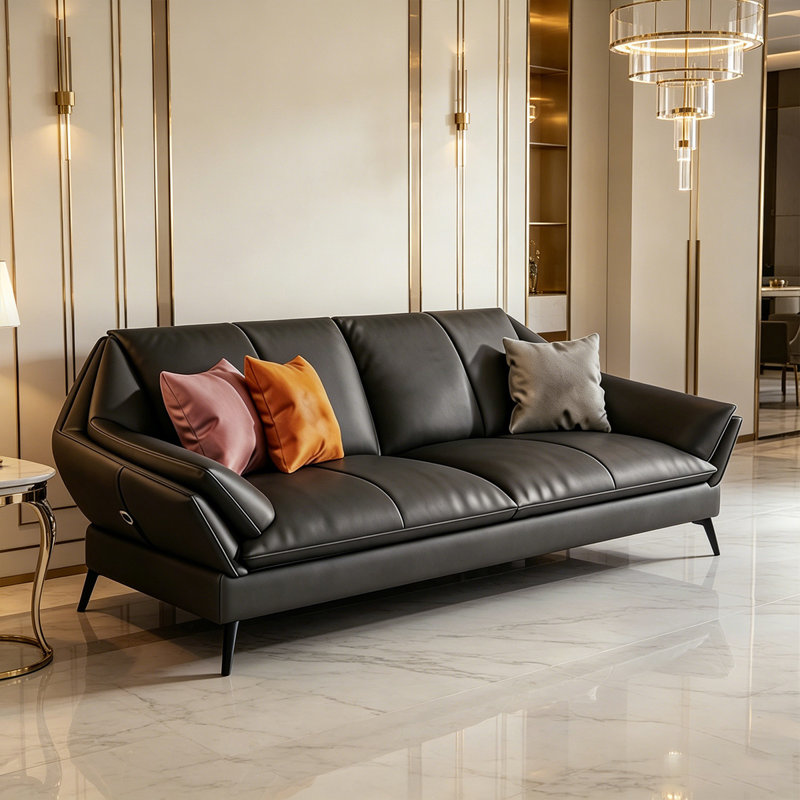 Canapé modulaire en cuir véritable gris foncé, H 32,28 po x l 74,80 po x P 36,61 po
