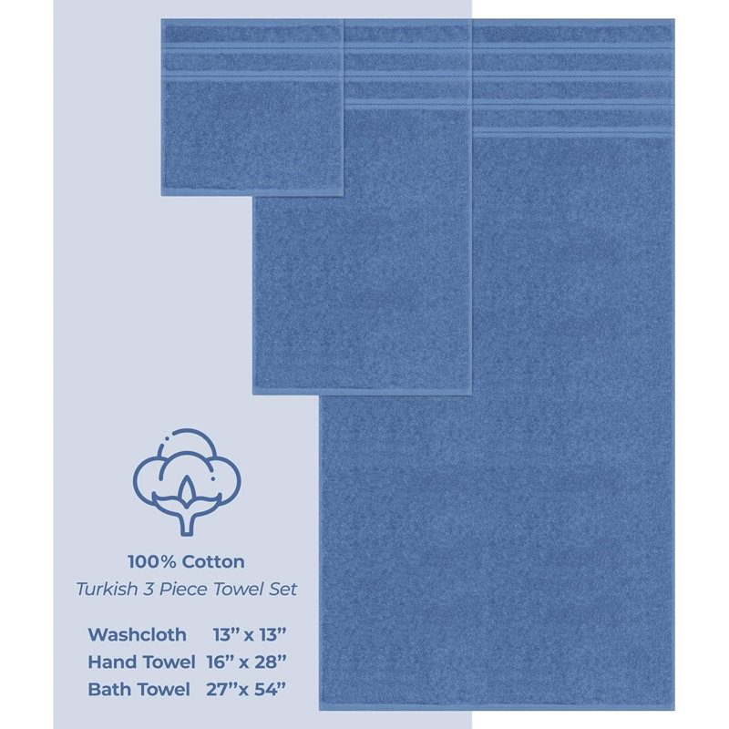 Ensemble de serviettes de bain turque 100% coton 3 pièces, collection super douce et absorbante Darcelle, Bleu électrique