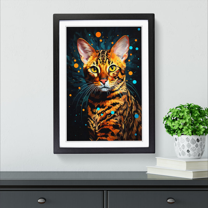 Bengal Cat Digital - Single Picture Frame Print on Wood, Black Framed, 64cm H x 46cm W
