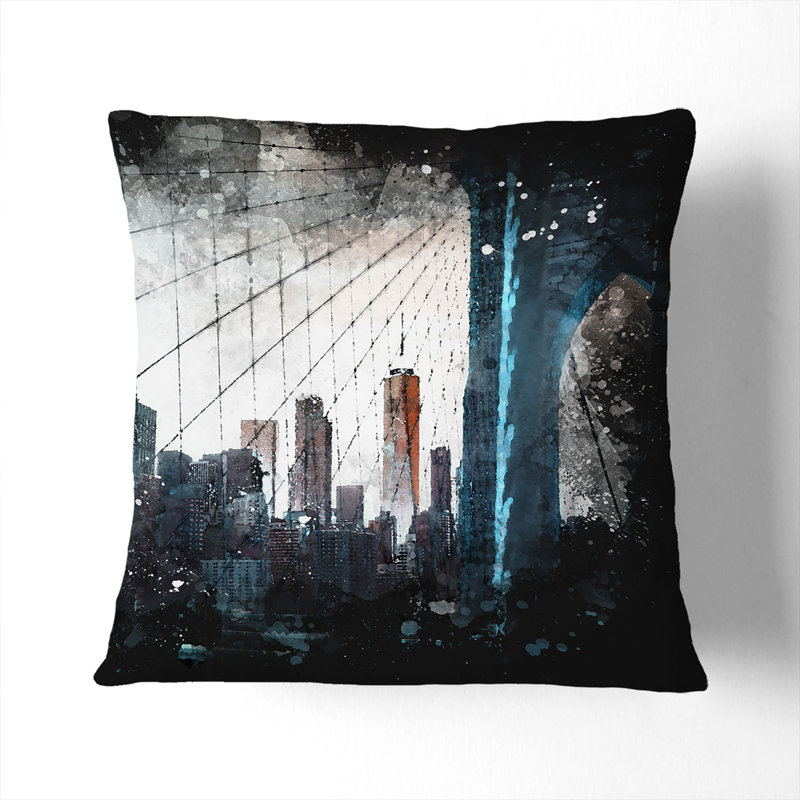 Brooklyn Bridge & New York Skyline Cushion with Filling, 55cm H x 55cm W x 20cm D