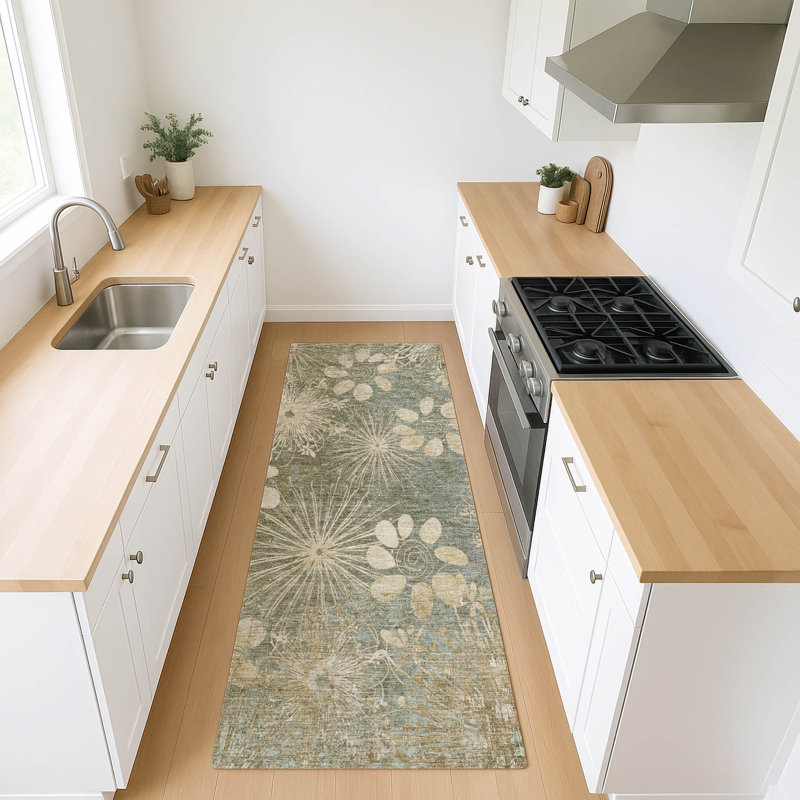 Machine Washable Indoor/Outdoor Kaczor ACN2225 Floral Rug, Runner 2'3" x 7'6"
