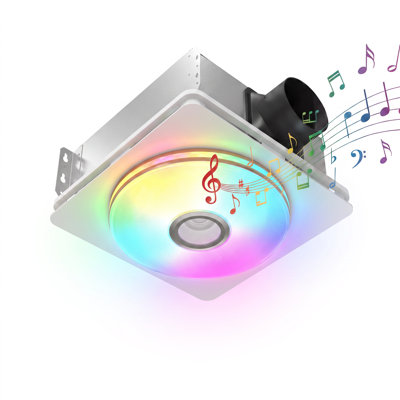 Ventilateur d'extraction de salle de bain en acier de 160 CFM avec moteur en cuivre pur, haut-parleur Bluetooth, éclairage d'ambiance RVB 7 couleurs et lumière DEL à intensité variable 3 CCT