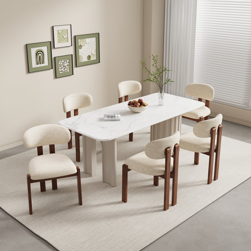 Upholstered Solid Wood Dining Chair with Ergonomic Padded Backrest, Beige