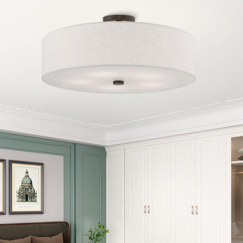 Flaire Fabric Semi Flush Mount, English Bronze, Oatmeal