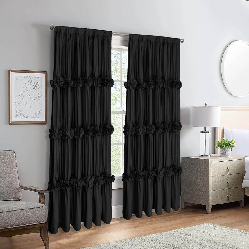 Room Darkening Curtain Pair, Black, 54"W x 84"L