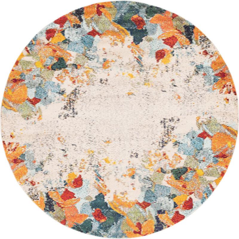 Rusland Washable Abstract Indoor Rug, Round 6'1"