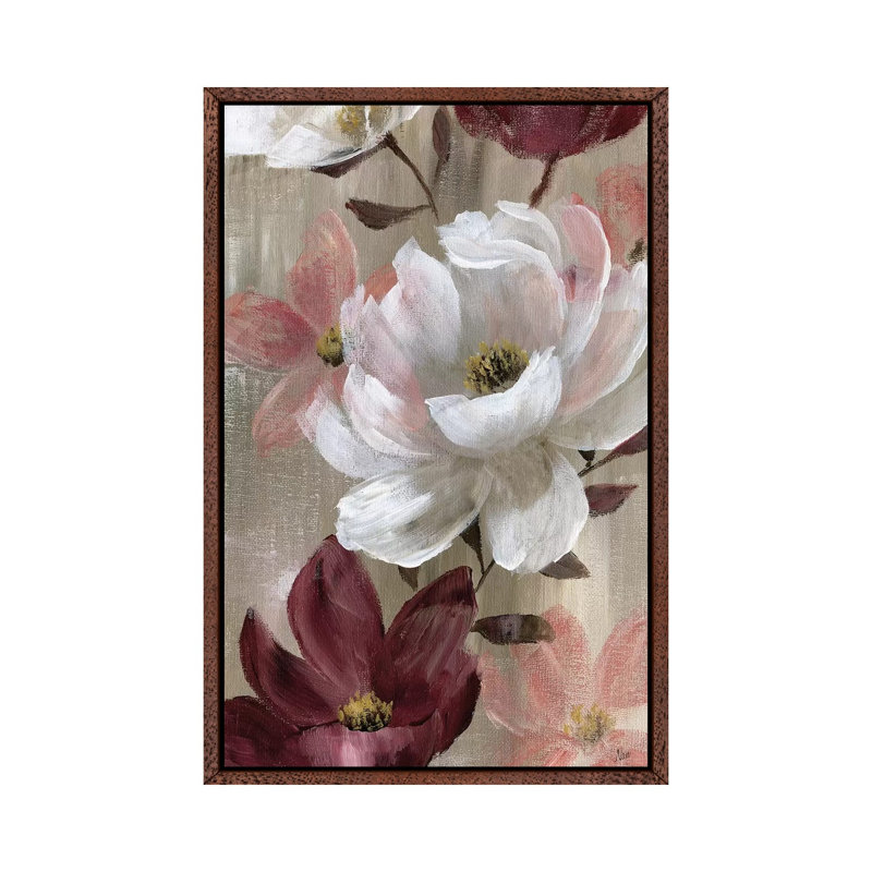 Transient Garden Reds II - Painting on Canvas, 101.6 cm H x 66.04 cm W, Classic Brown Wood Framed