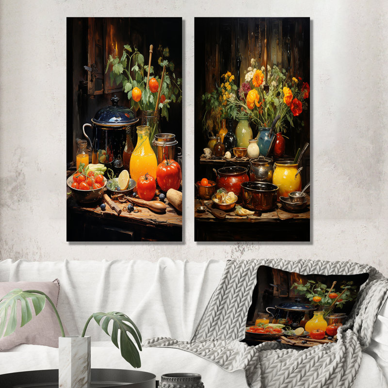 Culinaire symphonique - ensemble d'œuvres d'art mural de 2 ustensiles, H 28 po x l 25 po, Toile tendue