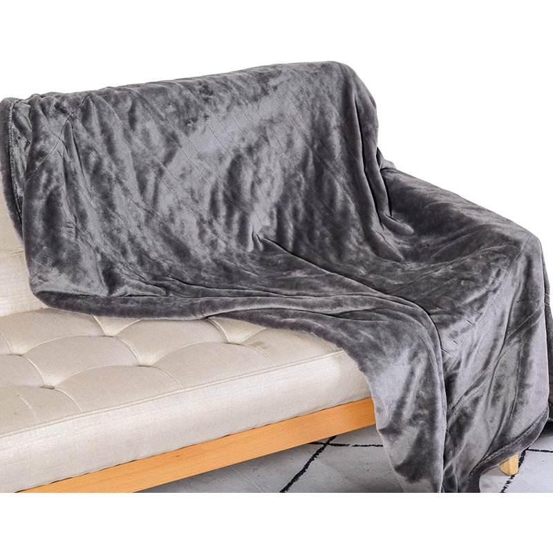 Couverture chauffante électrique en flanelle avec 4 niveaux de chauffage, Très grand, Couleur unie, gris