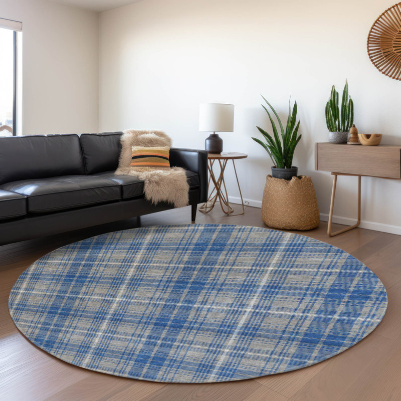 Premium Machine Washable Natoma AMF993 Plaid Rug, Round 8'
