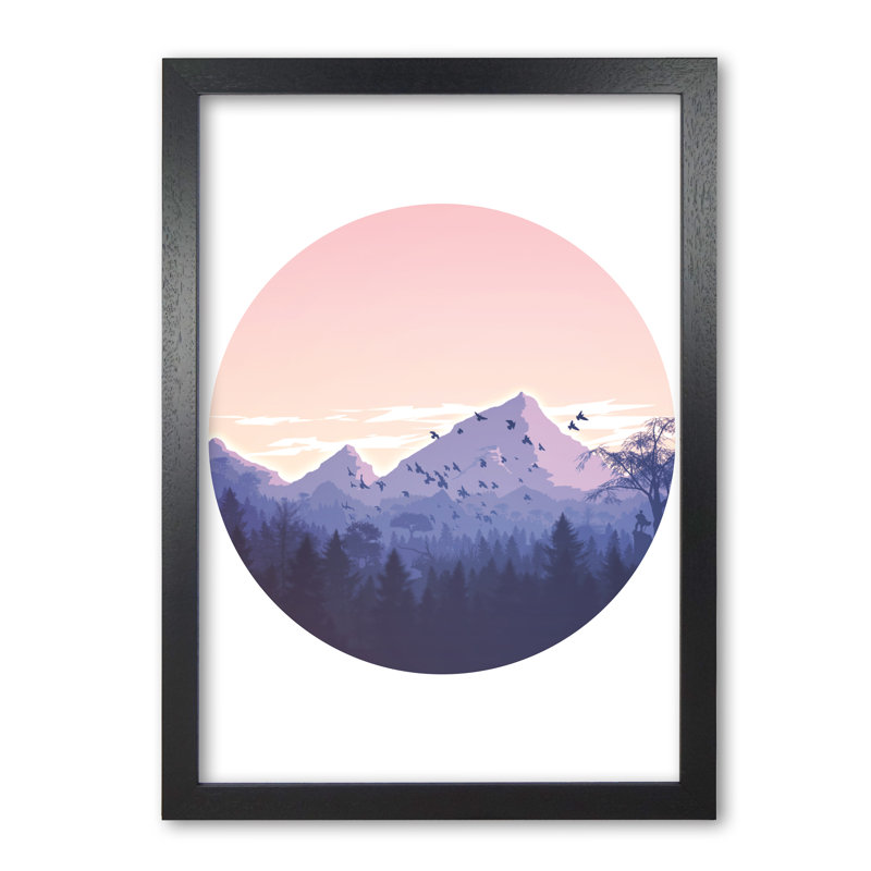 Pink Mountains Circle Abstract - Print, 42 cm H x 30 cm W x 5 cm D, Black Grain Frame