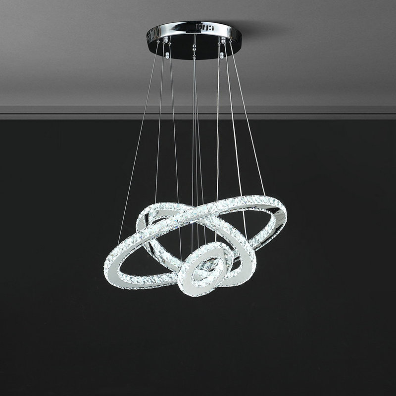 Petit lustre à télécommande à intensité réglable en cristal blanc pur à 11 anneaux de 11,8 po à 47,2 po Eira