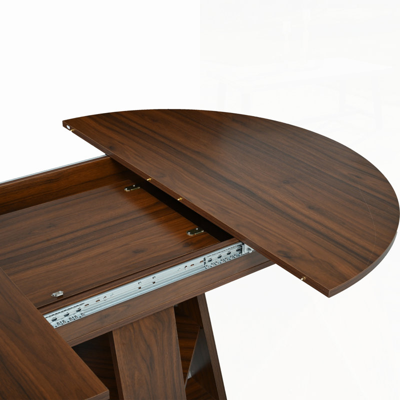 Table de salle à manger extensible ronde pour 4 à 8 personnes, table ovale de cuisine moderne avec feuilles amovibles, base en bois peu encombrante et tablette de rangement