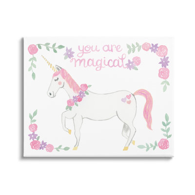 " You Are Magical Saying Pink Unicorn Floral Border " by Heather Strianese