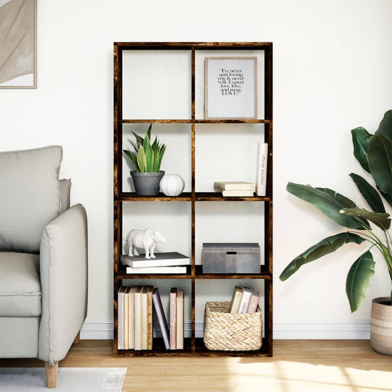 Sazya 69.5cm W Bookcase, (4 Shelves) 137.5cm H x 69.5cm W x 29cm D, Smoked Oak