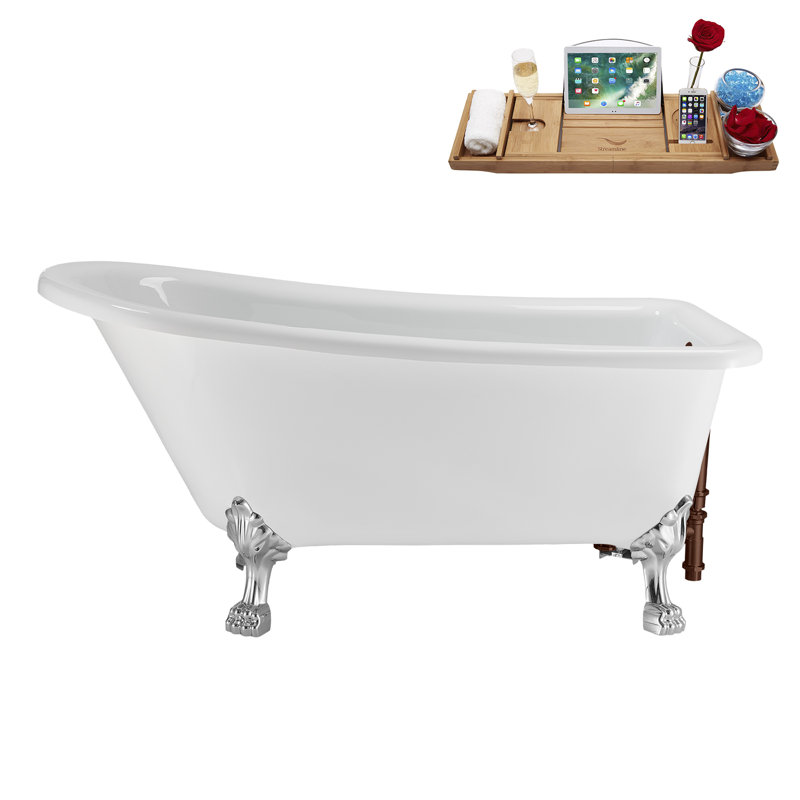 58" Streamlin Clawfoot Tub,Tray,Drain, Clawfeet, Polished Chrome, Matte Oil Rubbed Bronze
