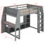 Lit mezzanine en bois avec bureau, étagères à rangement multiples, DEL et portemanteau suspendu