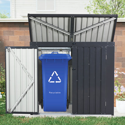 Metal Outdoor Garbage Bin Shed For 2 Trash Cans Black With Sloped Roof，stainless Galvanized Steel