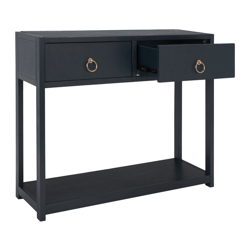 Navy Blue Wood and Metal Console Table with Storage