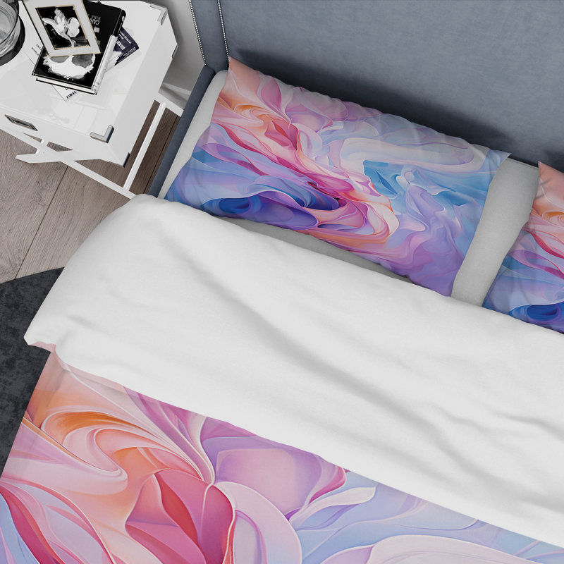 Ensemble de housse de couette à encre liquide bleue et mauve abstraite, Housse de couette pour grand lit et 2 taies décor