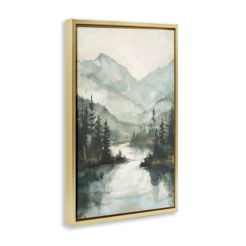  Toile vue sur la montagne par LSR Design Studio, H 25 po x l 17 po, Cadre flottant métallique doré