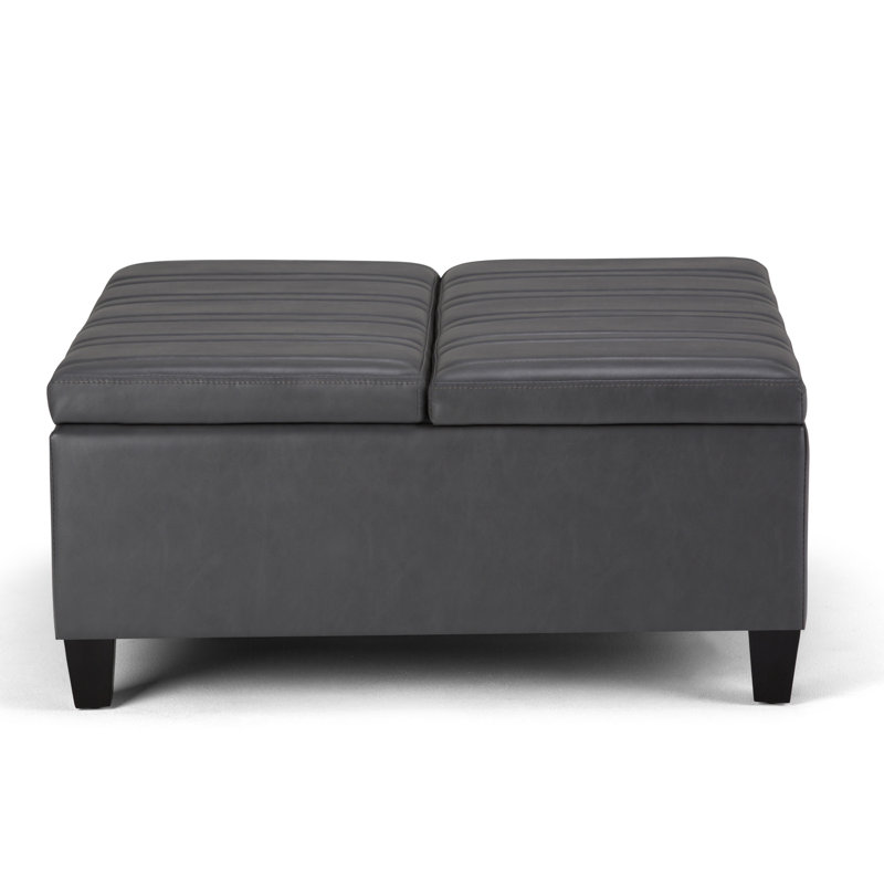 Contemporary Stone Gray 36" Square Storage Ottoman with Flip-up Top
