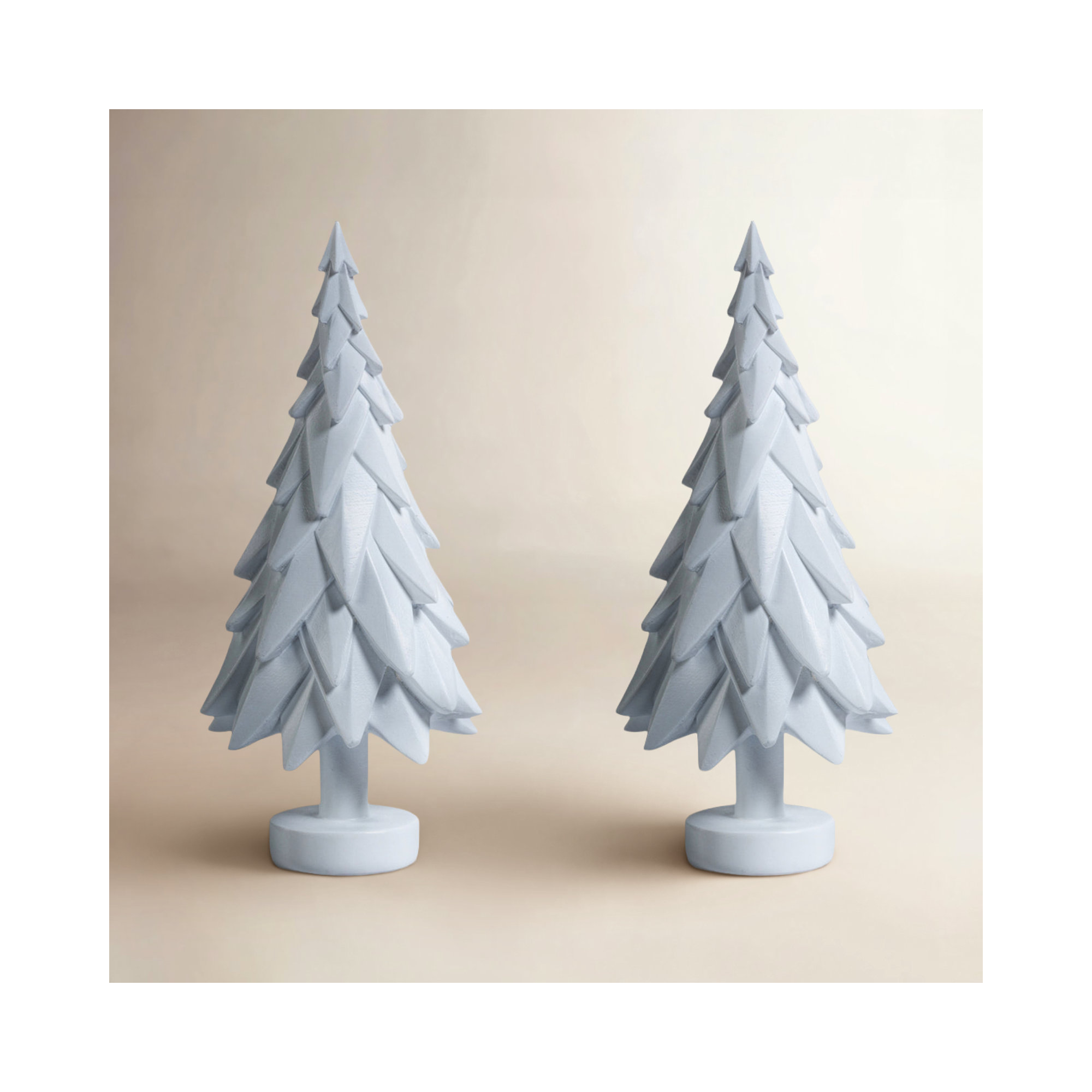 '6.75" Tall Decorative Spruce Trees, Set of 2, White