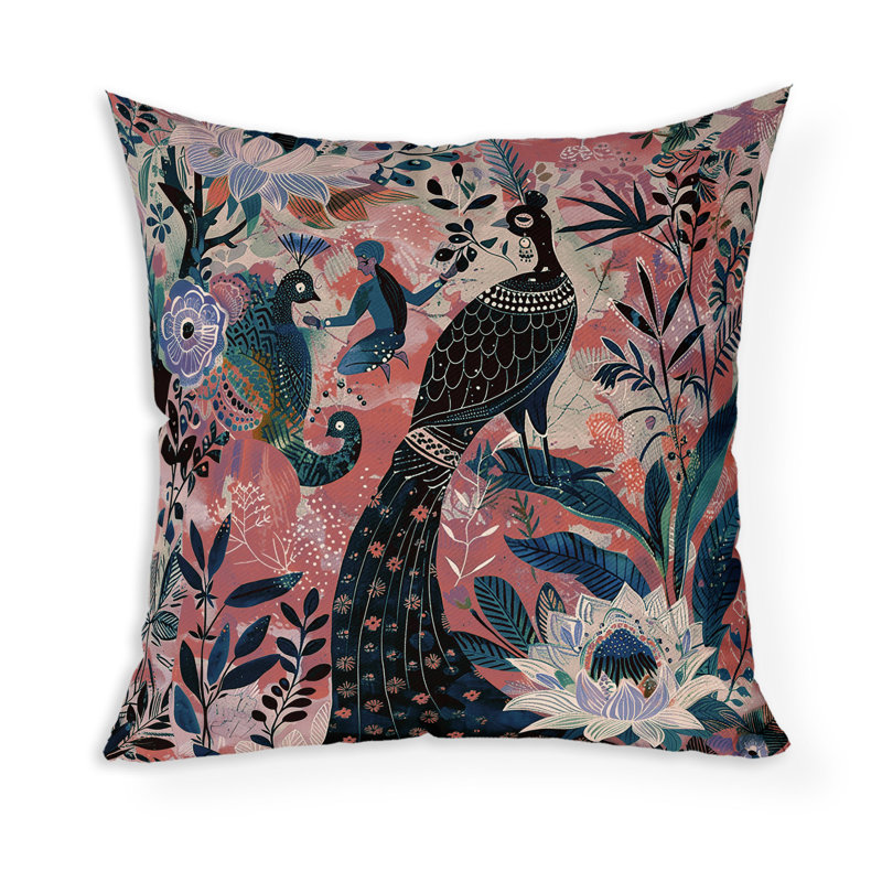 Coussin décoratif intérieur / extérieur Jungle Tapisserie, H 20 po x l 20 po, Bleu/rouge
