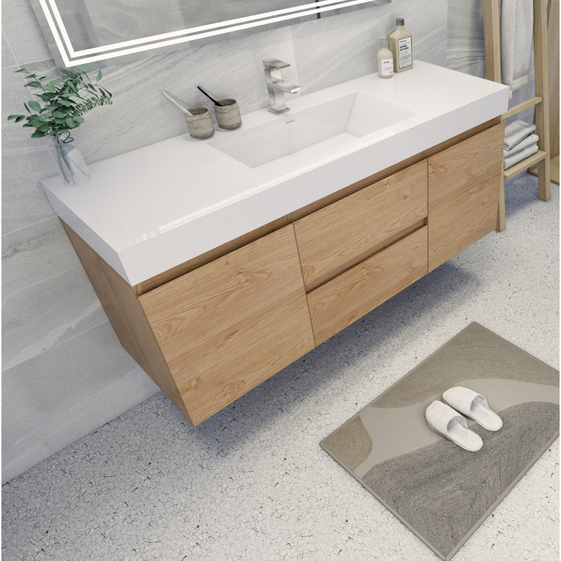 Carny 59'' Single Bathroom Vanity with Acrylic Top, New England Oak