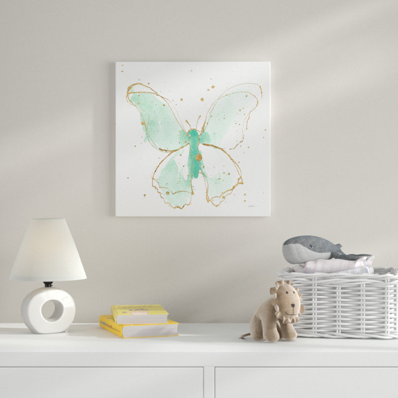 Reproduction d’art sur toile « dorées Butterflies II Mint », Toile tendue, H 16 po x l 16 po x P 0,75 po