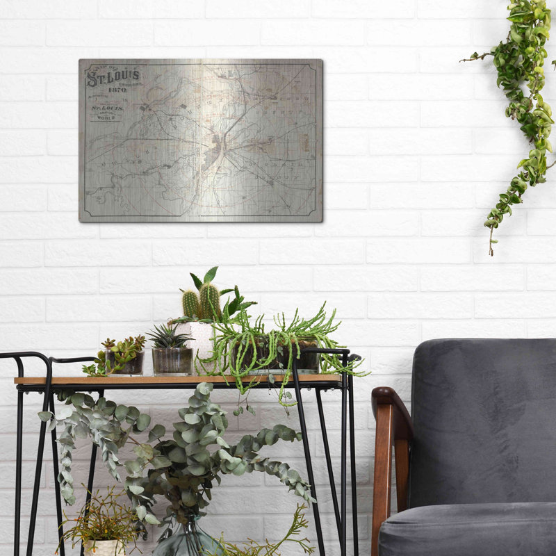 Williston Forge «Vintage St Louis Map v2» par Wild Apple Portfolio, art mural en métal, H 12 po x l 16 po