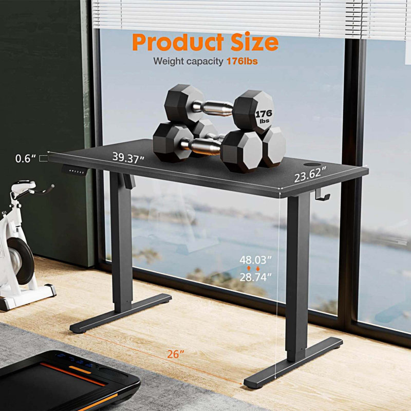 Bureau debout à hauteur ajustable Marther, Noir, H 28 po x l 39 po x P 23 po