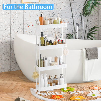 Slim Rolling Storage Cart, 4 Tier Bathroom Storage Organizer Laundry Room Utility Cart Mobile Shelving Unit, Multi-purpose For Kitchen Office Bathroom Laundry Narrow Places