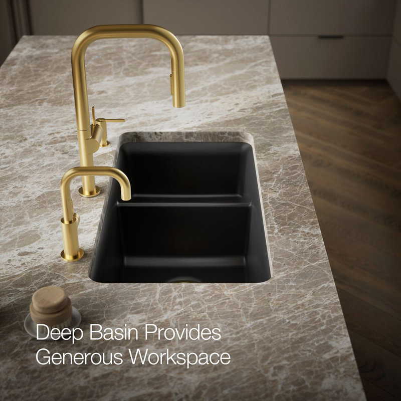 Cairn® 34" L x 18" W Double Basin Undermount with Accessories, Matte Black