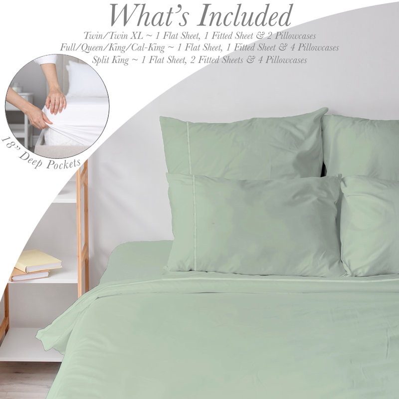 6 Piece Ultra Soft Double Brushed Microfiber Sheet Set, Cooling Sheets with Extra Deep Pockets - Machine Washable