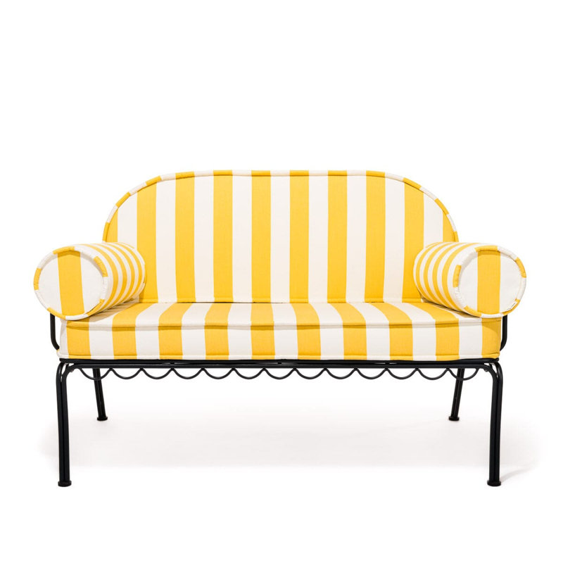 Love Seat Slip Cover Set, Yellow/White Striped Acrylic