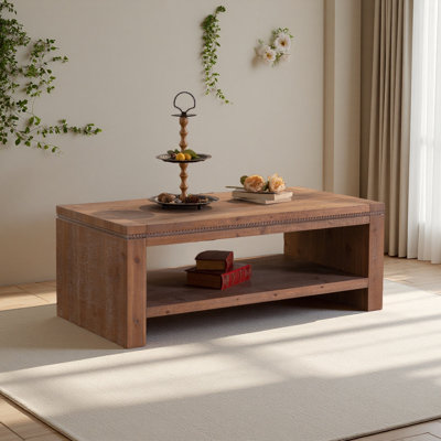 Table basse rectangulaire avec salon, grande table basse rustique à 2 niveaux avec tablette de rangement, bureau et appartement