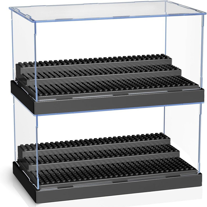 2Pcs 3-Steps Acrylic Minifigures Display Case Stackable Dustproof Collectibles Box, Black