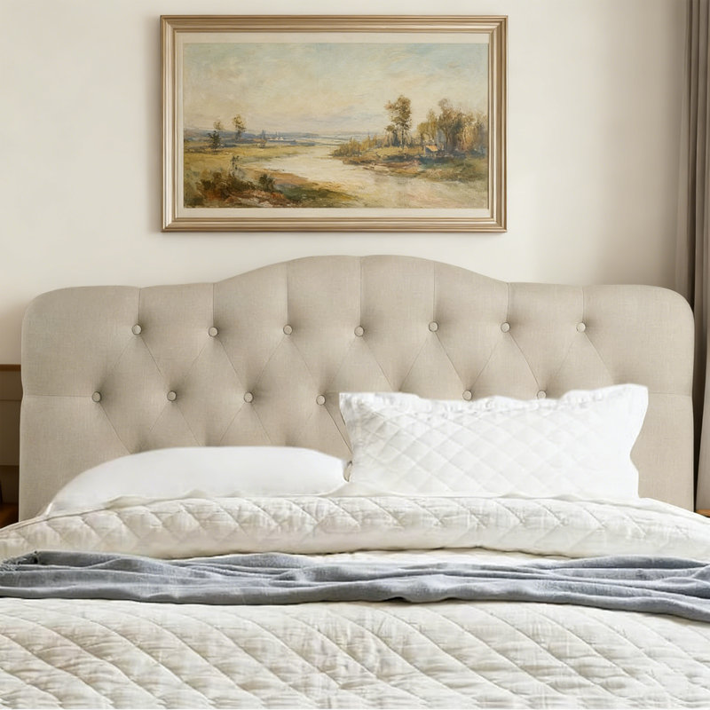 Tufted Upholstered Headboard, Solid Wood Head Board with Wood Legs, Adjustable Height Bed headboard from 37” to 51” Fabric Headboard in Modern Button Design