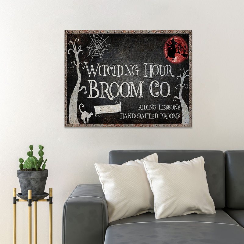 Une sorcière chevauchant un balai à minuit - Witching Hour Broom CO - 1 pièce, impression d'art graphique rectangulaire sur toile tendue